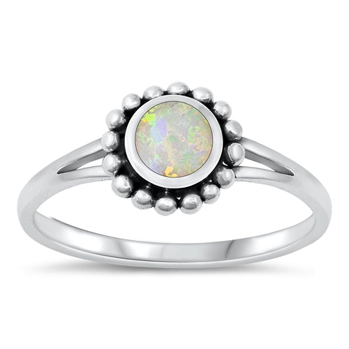 Sterling Silver Oxidized White Lab Opal and Ring-8.6mm