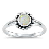 Sterling Silver Oxidized White Lab Opal and Ring-8.6mm