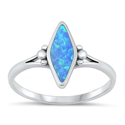 Sterling Silver Oxidized 12.8mm Diamond Blue Lab Opal Ring