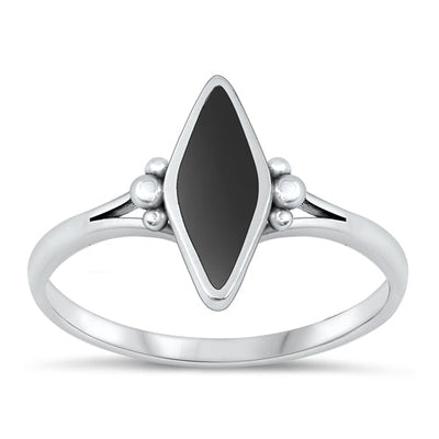 Sterling Silver Oxidized 12.8mm Diamond Black Agate Stone Ring