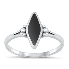 Sterling Silver Oxidized Diamond Black Agate Stone Ring