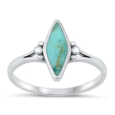 Sterling Silver Oxidized 12.8mm Diamond Genuine Turquoise Stone Ring