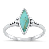 Sterling Silver Oxidized Diamond Genuine Turquoise Stone Ring