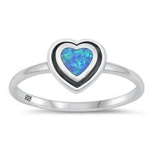 Load image into Gallery viewer, Sterling Silver Oxidized Heart Blue Lab Opal and Ring-8mm