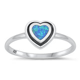 Sterling Silver Oxidized Heart Blue Lab Opal and Ring-8mm