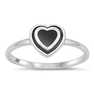 Sterling Silver Oxidized Heart Black Agate Ring-8mm