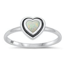 Load image into Gallery viewer, Sterling Silver Oxidized Heart White Lab Opal and Ring-8mm