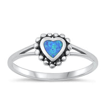 Load image into Gallery viewer, Sterling Silver Oxidized Heart Blue Lab Opal and Ring-8.5mm