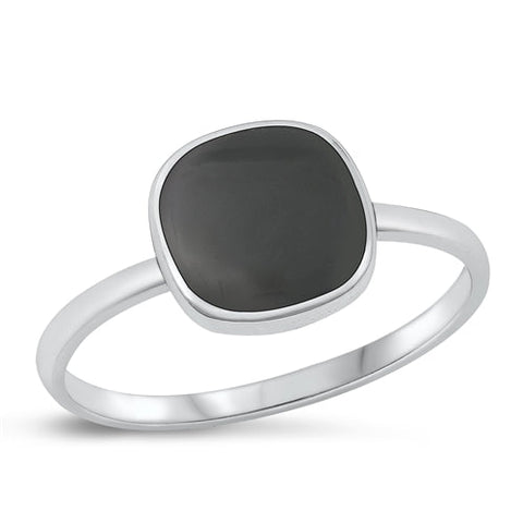 Sterling Silver Oxidized Black Agate Ring-9.7mm