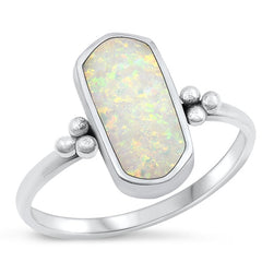 Sterling Silver Oxidized White Lab Opal and Ring-15mm
