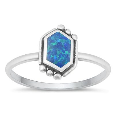 Sterling Silver Oxidized Blue Lab Opal and Ring-11.6mm
