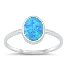 Load image into Gallery viewer, Sterling Silver High Polished Blue Lab Opal and Ring-9.9mm