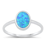 Sterling Silver High Polished Blue Lab Opal and Ring-9.9mm