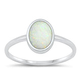 Sterling Silver High Polished White Lab Opal and Ring-9.9mm