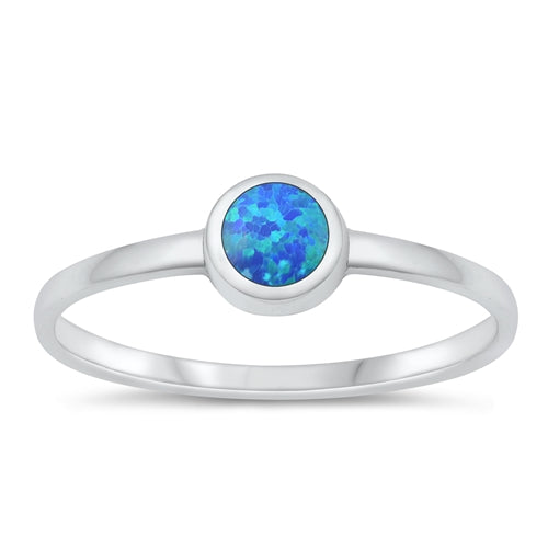 Sterling Silver High Polished Blue Lab Opal and Ring