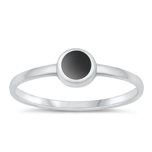 Sterling Silver High Polished Black Agate Ring-6mm