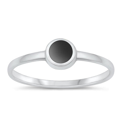 Sterling Silver High Polished Black Agate Ring-6mm