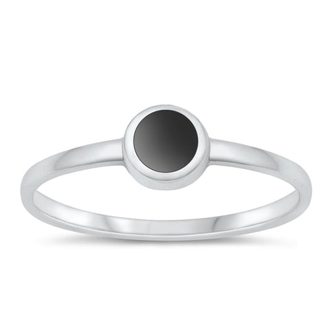 Sterling Silver High Polished Black Agate Ring-6mm