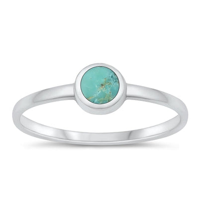 Sterling Silver High Polished Genuine Turquoise Ring-6mm