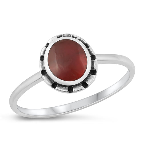 Sterling Silver Oxidized Red Agate Ring-10mm