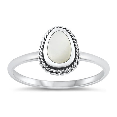 Sterling Silver Oxidized Mother of Pearl Ring-9mm