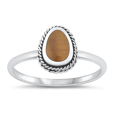 Sterling Silver Oxidized Tiger Eye Ring-9mm