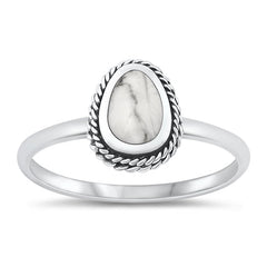Sterling Silver Oxidized White Buffalo Turquoise Ring-9mm