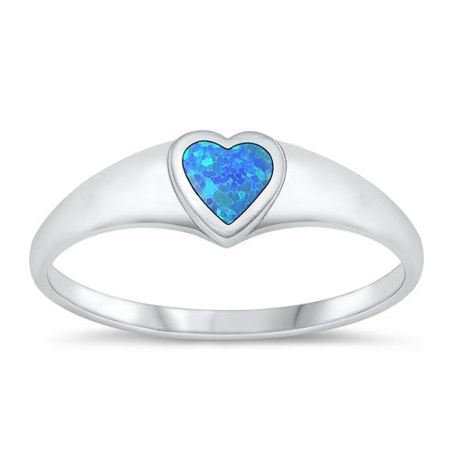 Sterling Silver Rhodium Plated Heart Blue Lab Opal Ring Face Height-5.7mm