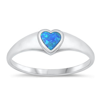 Sterling Silver Rhodium Plated Heart Blue Lab Opal Ring Face Height-5.7mm