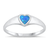 Sterling Silver Rhodium Plated Heart Blue Lab Opal Ring Face Height-5.7mm