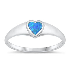 Sterling Silver Rhodium Plated Heart Blue Lab Opal Ring Face Height-5.7mm
