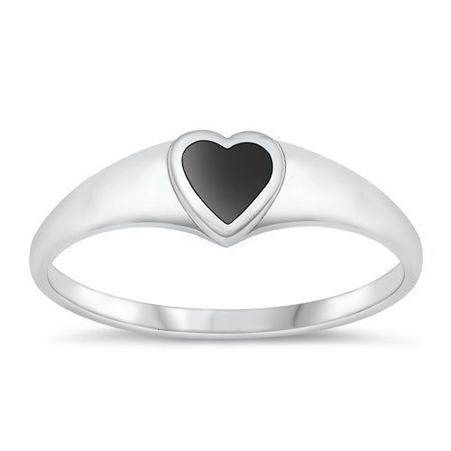 Sterling Silver Oxidized Heart Black Agate Ring-5.7mm