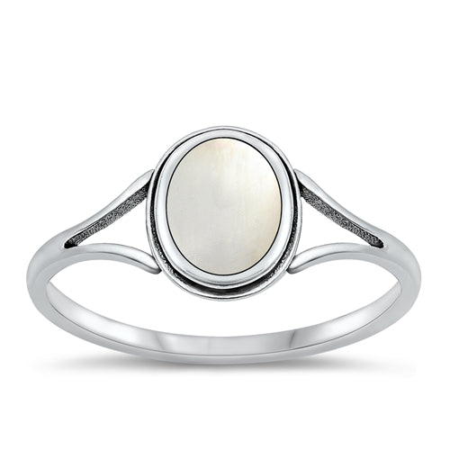 Sterling Silver Oxidized Mother Of Pearl Ring-10mm