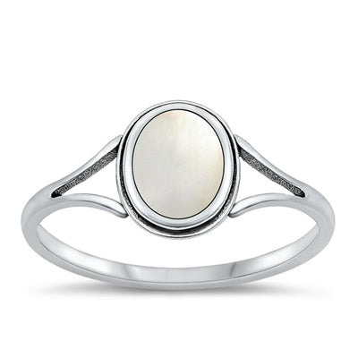 Sterling Silver Oxidized Mother Of Pearl Ring-10mm