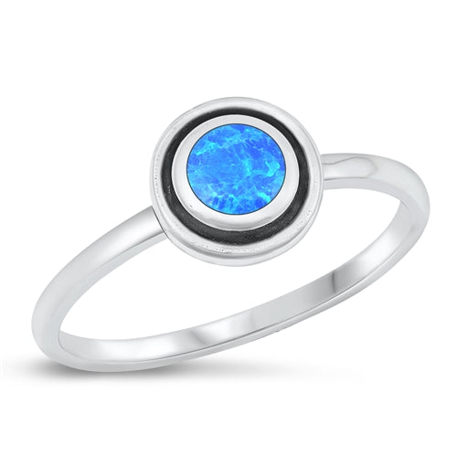 Sterling Silver Oxidized Blue Lab Opal Ring-8mm