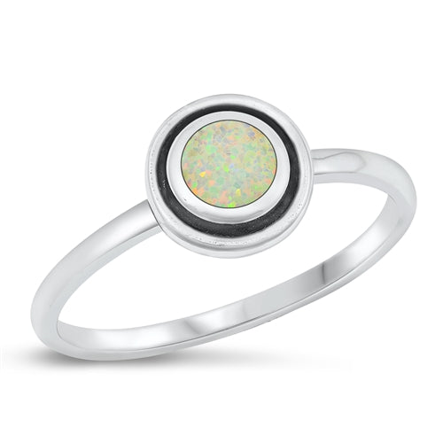 Sterling Silver Oxidized White Lab Opal Ring-8mm