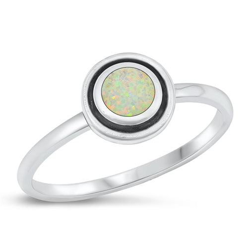 Sterling Silver Oxidized White Lab Opal Ring-8mm