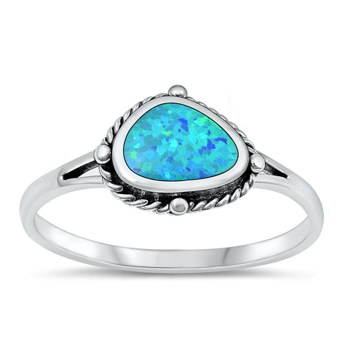 Sterling Silver Oxidized Blue Lab Opal Ring-9mm