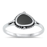 Sterling Silver Oxidized Black Agate Ring-9mm