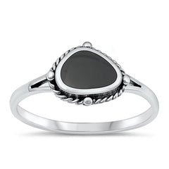Sterling Silver Oxidized Black Agate Ring-9mm
