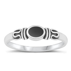 Sterling Silver Oxidized Black Agate Ring-5.2mm