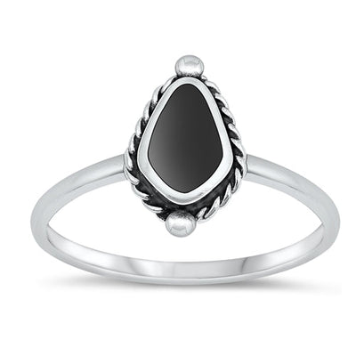 Sterling Silver Oxidized Black Agate Ring-12.2mm