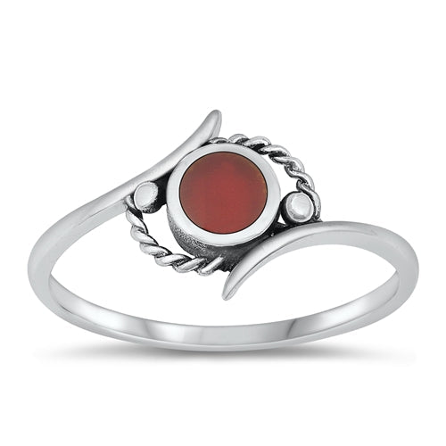 Sterling Silver Oxidized Red Agate Ring-10.2mm