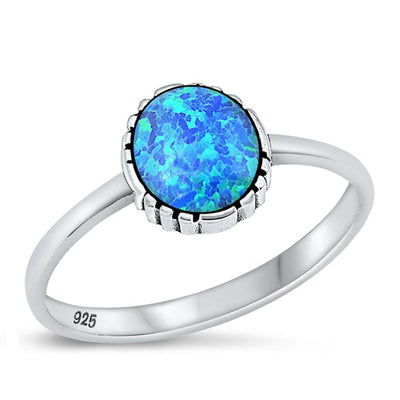 Sterling Silver Oxidized Blue Lab Opal Ring