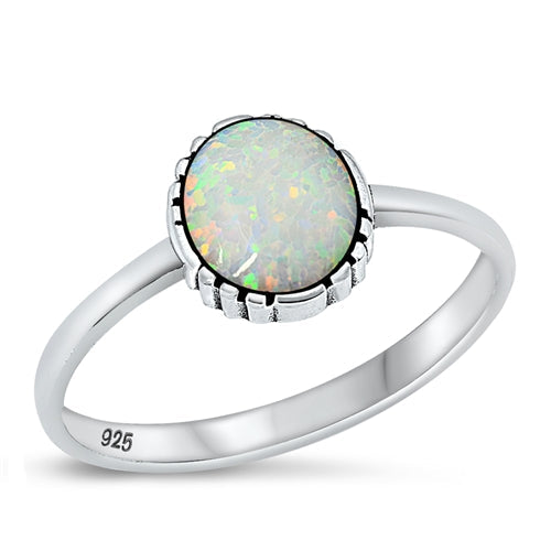 Sterling Silver Oxidized White Lab Opal Ring