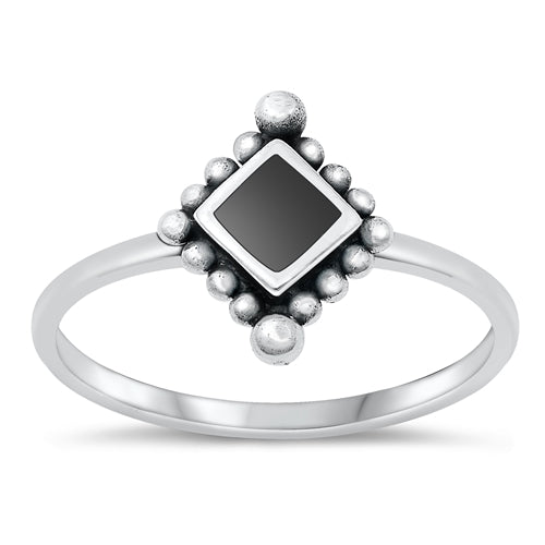 Sterling Silver Oxidized Black Agate Ring-11.8mm