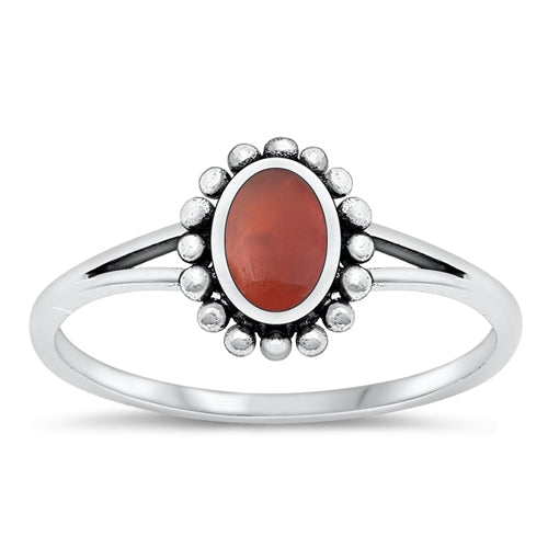 Sterling Silver Oxidized Red Agate Ring-9.8mm