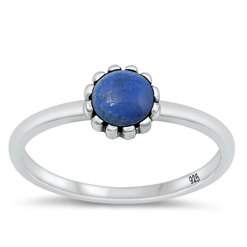 Sterling Silver Oxidized Blue Lapis Ring-6.5mm