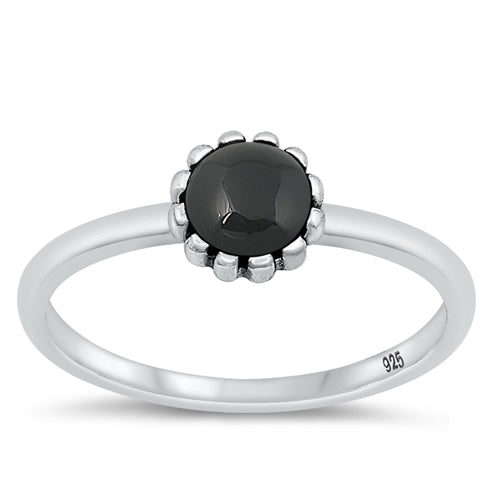 Sterling Silver Oxidized Black Agate Ring-6.5mm