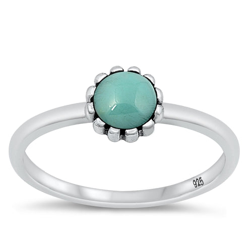 Sterling Silver Oxidized Genuine Turquoise Ring-6.5mm